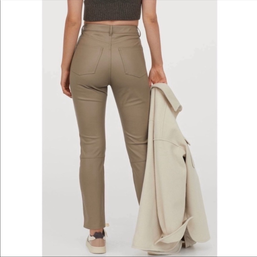H&M Tan Faux Leather Cropped Pants